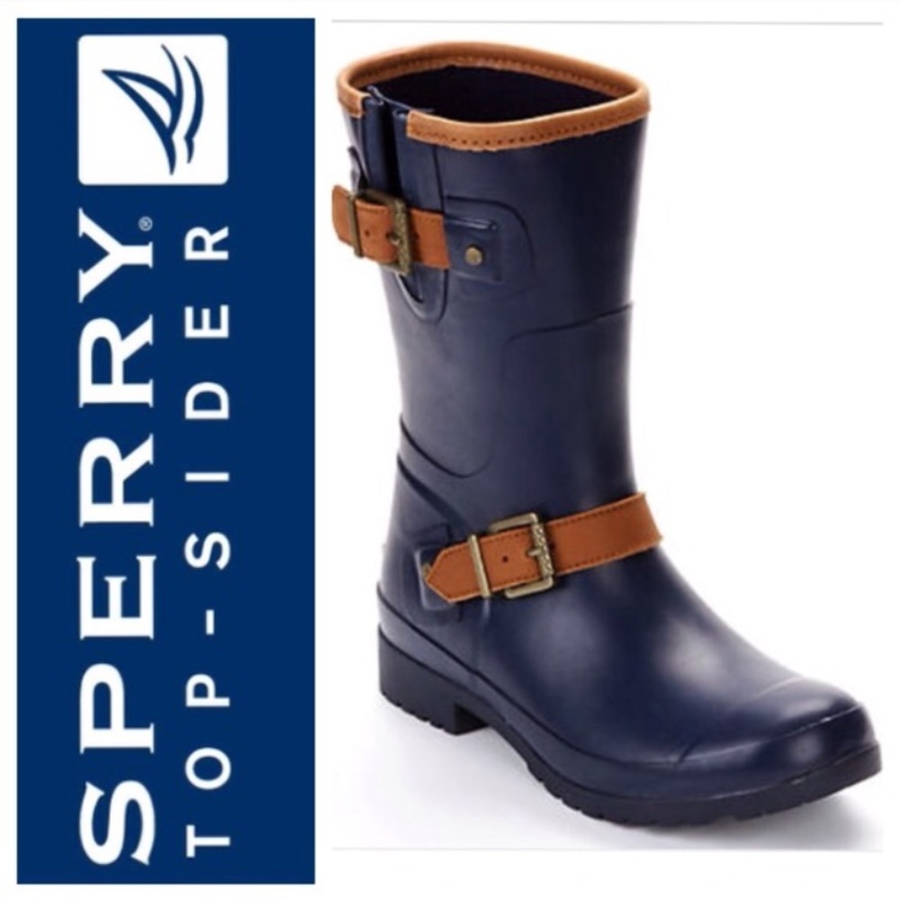 Navy Blue Sperry Rain Boots Mid Calf size 6